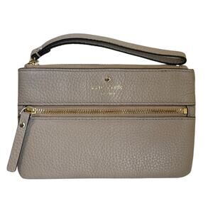 Kate Spade New York Pebbled Leather Wristlet Clutch Taupe Beige Zip Pouch